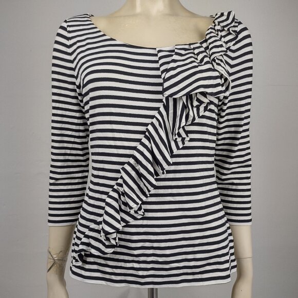 NWT WHBM White House Black Market striped 3/4 Asymmetrical ruffle tee Medium - Picture 1 of 10